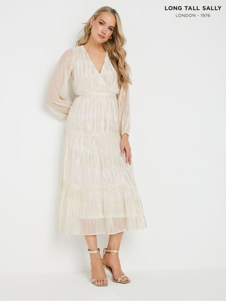 Long Tall Sally White Metallic Jacquard Midaxi Dress (F58242) | € 84