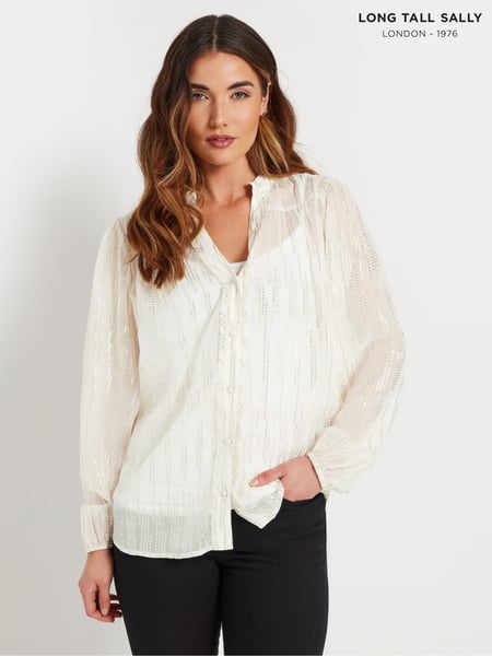 Long Tall Sally White Metallic Jacquard  Blouse (F58257) | € 51