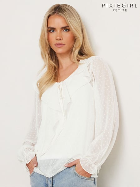 PixieGirl Petite Natural Dobby Frill Long Sleeve Blouse (F58716) | € 45