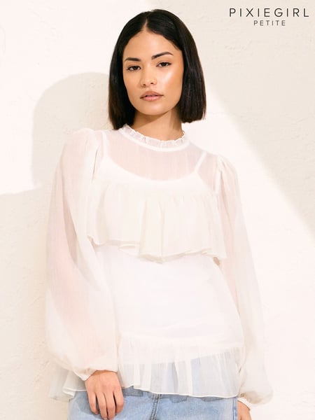 PixieGirl Petite Natural Chiffon Frill Blouses (F58725) | € 42