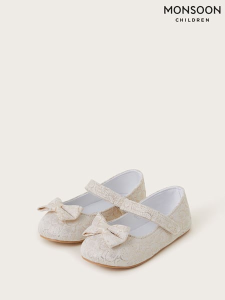 Monsoon Gold Baby Jacquard Bow Walkers Shoes (F58820) | € 34