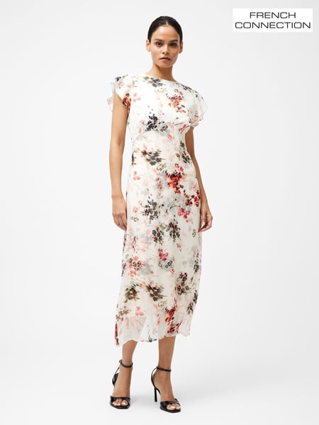 French Connection Cream Candice Satin Georgette Overlay Dress (F58980) | € 227