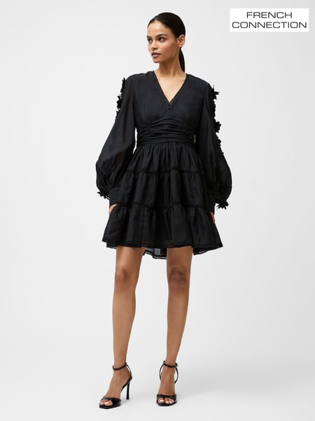 French Connection Black Aubrey 3D Lace Trim Mini Dress (F59019) | € 234