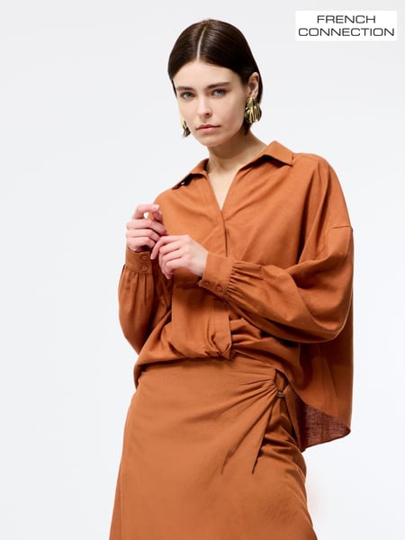 French Connection Brown Ariette Line Blends Tuck Shirt (F59035) | € 98