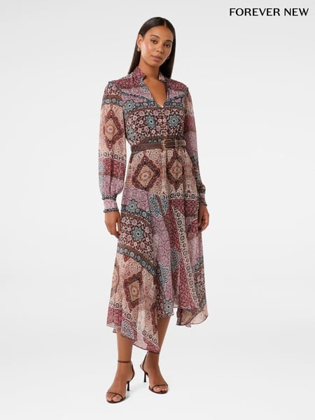 Forever New Brown Shelly Frill Trim Midi Dress (F59088) | € 172