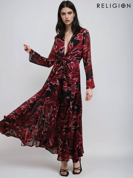 Religion Black Flash 2 Way Wrap Maxi Dress With Long Sleeves (F59689) | € 148