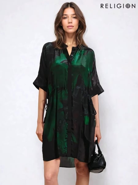Religion Green Jade Tunic Dress With Large Pink Floral Placement Print (F59717) | € 148