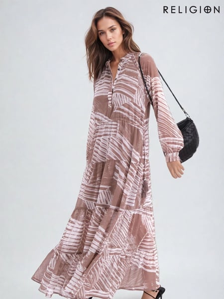 Religion Natural Callisto Maxi Dress With Tiered Skirt And Drawstring Waist (F59770) | € 164