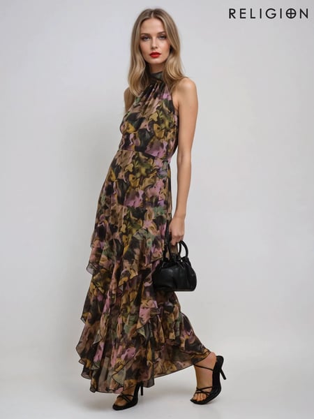 Religion Yellow Taylor Maxi Dress With Full Frill Skirt (F59790) | € 203