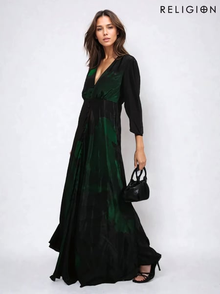 Religion Green Maryam Maxi Button Through Dress With Large Floral Print (F59799) | € 203
