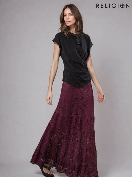 Religion Red Eileen Tiered Maxi Lace Skirt (F59806) | € 125