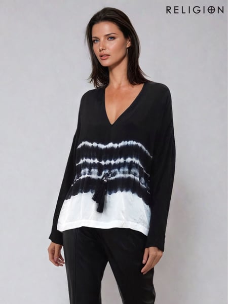 Religion Black Spell Top In Tie Dye With Tassle Belt Blouse (F59808) | € 94