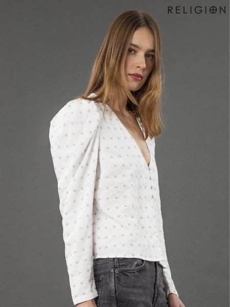 Religion White Fleet Puff Sleeve Blouse With Sequins (F59873) | € 109