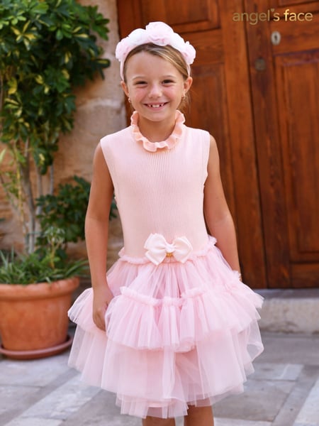 Angels Face Pink Eunice Sleeveless Knit With Tulle 100% Cotton Dress (F60682) | € 156 - € 172