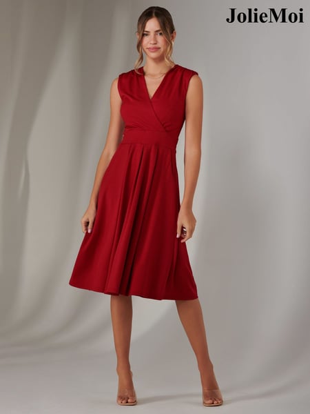 Jolie Moi Red Plain Sleeveless Midi Dress (F60730) | € 122