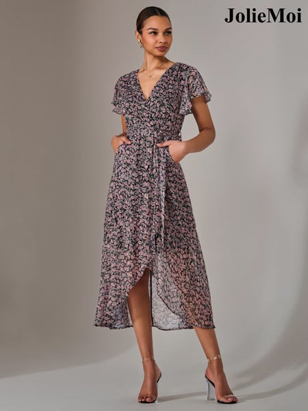 Jolie Moi Pink Chiffon Wrap Midi Dress (F60745) | € 112