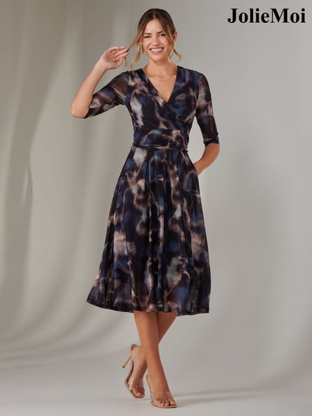 Jolie Moi Brown Mesh Wrap Midi Dress (F60772) | € 112