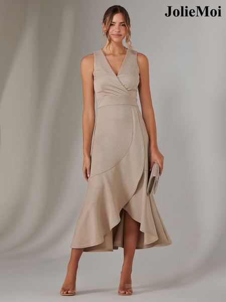 Jolie Moi Gold Wrap Frill Hem Maxi Dress (F60774) | € 122
