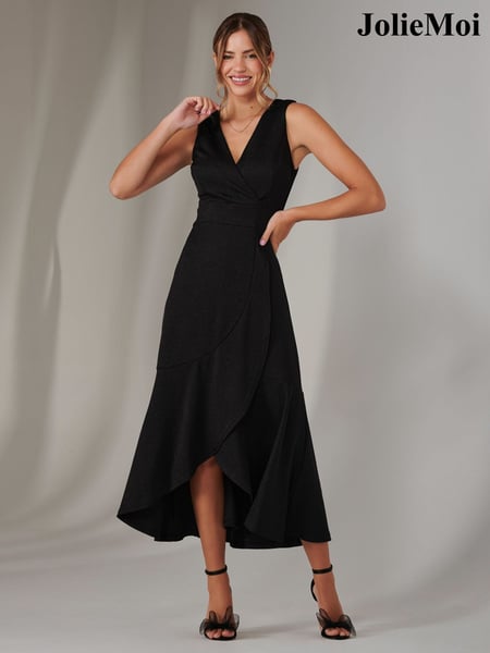 Jolie Moi Black Wrap Frill Hem Maxi Dress (F60780) | € 122