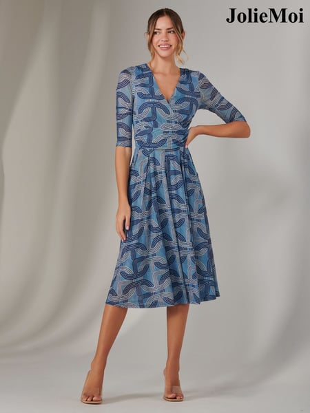 Jolie Moi Blue Mesh Wrap Midi Dress (F60784) | € 112