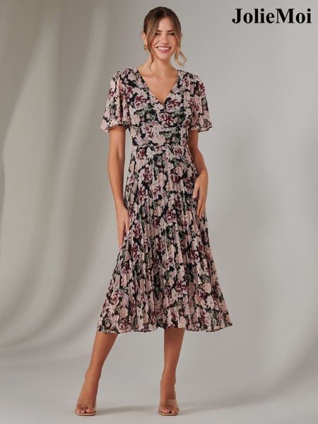 Jolie Moi Black Chiffon Pleated Wrap Midmaxi Dress (F60791) | € 117