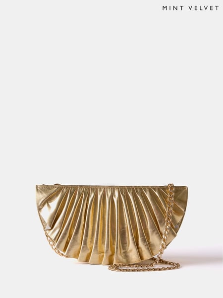 Mint Velvet Gold Pleated Clutch Bag (F60912) | € 187