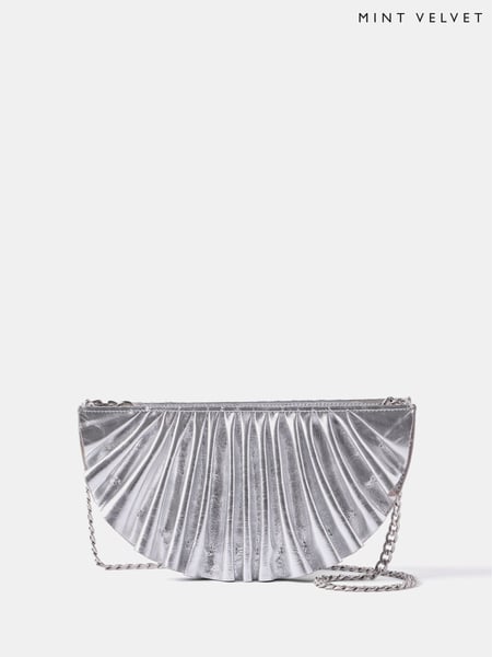 Mint Velvet Silver Leather Pleated Clutch Bag (F60913) | € 187