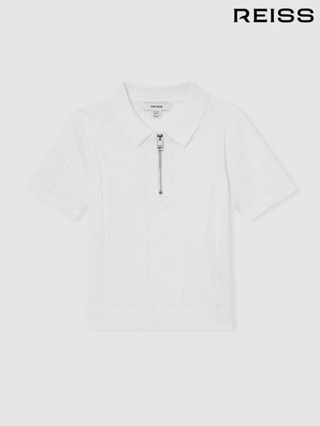 Reiss Off White Spey 13-14 yrs Half-Zip Pointelle Polo Shirt (F61554) | € 69