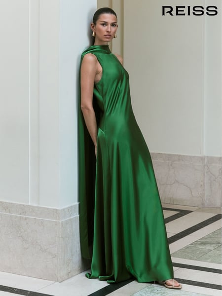 Reiss Green Fae Satin Cape Maxi Dress (F61558) | € 543