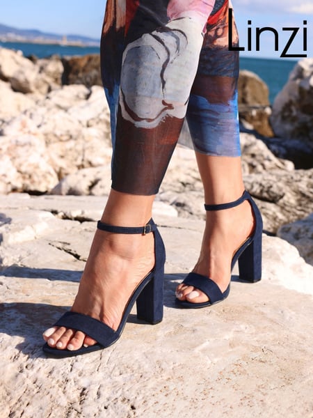 Linzi Blue Nelly Faux Suede Barely There Block Heeled Sandals (F61575) | € 55