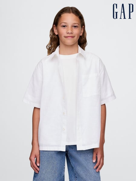 Gap White Linen-Cotton Relaxed Shirt (4-13yrs) (F61729) | € 34