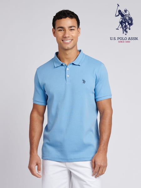 U.S. Polo Assn. Blue Mens Double Horsemen Rib Polo Shirt (F61813) | € 94