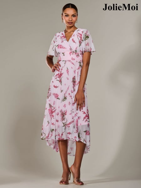 Jolie Moi Pink Angel Sleeve Pleated Chiffon Maxi Dress (F62188) | € 117