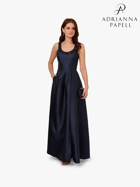 Adrianna Papell Blue Beaded Mikado Gown (F62216) | € 388