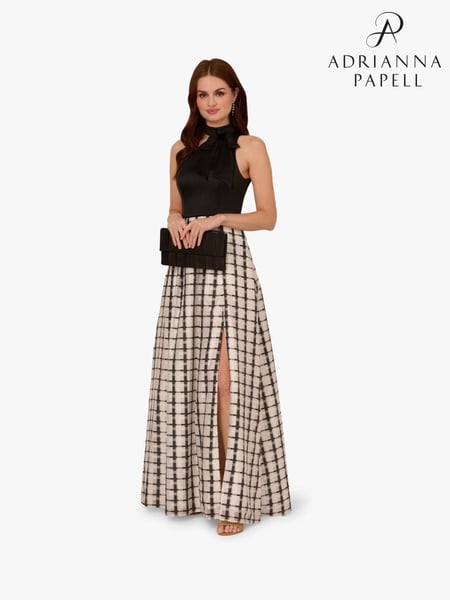 Adrianna Papell Plaid Combo Black Gown (F62218) | € 404