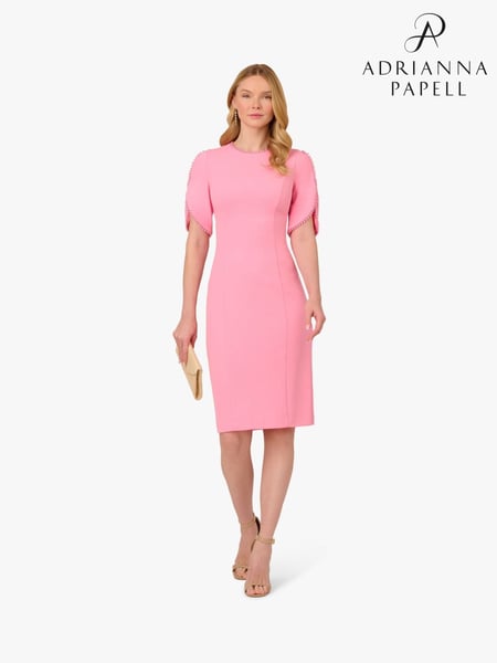 Adrianna Papell Pink Knit Crepe Pearl Midi Dress (F62221) | € 232