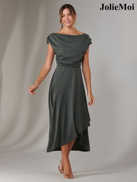 Jolie Moi Green Asymmetric Drape Midi Dress (F62239) | € 106