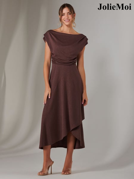 Jolie Moi Brown Asymmetric Drape Midi Dress (F62243) | € 106
