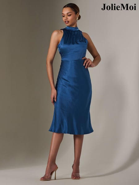 Jolie Moi Blue Satin Halter Neck Midi Dress (F62247) | € 106