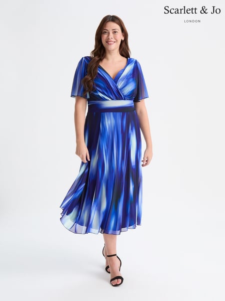 Scarlett & Jo Light Blue Victoria Spot Print Angel Sleeve Mesh Midi Dress (F62390) | € 133