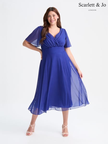 Scarlett & Jo Blue Victoria Angel Sleeve Mesh Midi Long Dress (F62392) | € 125