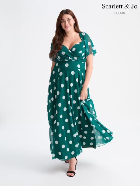 Scarlett & Jo Green Kemi Spot Bolero Wrap Bodice Mesh Maxi Gown (F62402) | € 148