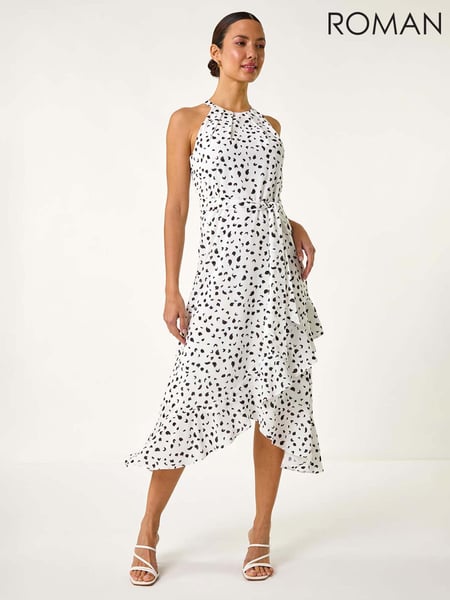 Roman White Spot Print Frill Hem Halter Dress (F62440) | € 106
