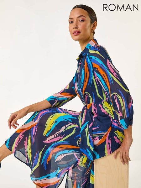 Roman Blue Abstract Print Tie Front Shirt Dress (F62444) | € 90