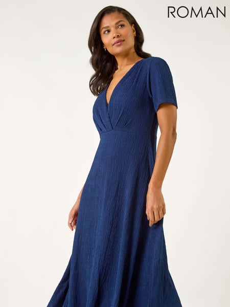 Roman Blue Textured Wrap Bodice Midi Dress (F62501) | € 70