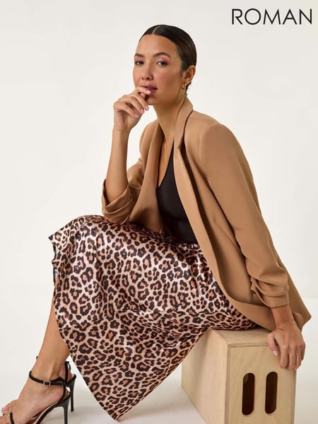 Roman Natural Woven Animal Print Satin Skirt (F62510) | € 56