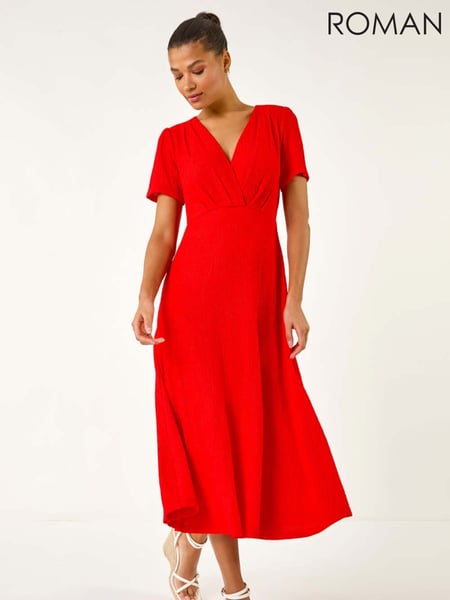 Roman Red Textured Wrap Bodice Midi Dress (F62519) | € 70
