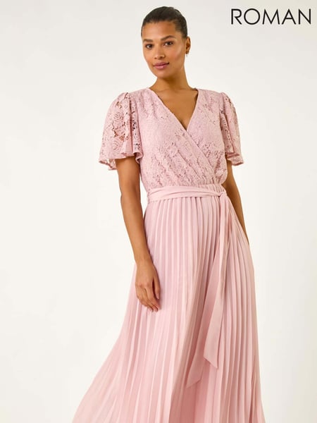 Roman Pink Lace Detail Wrap Midi Dress (F62521) | € 109