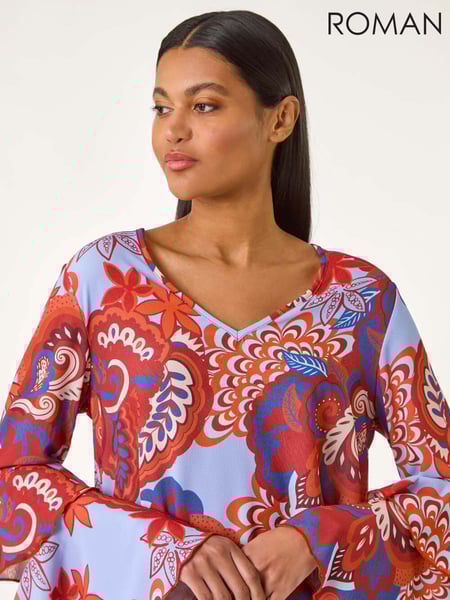 Roman Brown Paisley Print Flared Sleeve Top (F62594) | € 66
