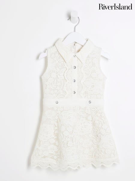River Island White Girls Lace Collar Shirt Dress (F62920) | € 56